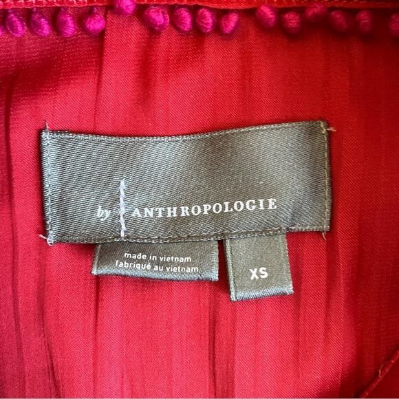 Anthropologie Relaxed Shimmer Blouse Red Satin Henley Button Front Popver Top XS - Picture 16 of 16
